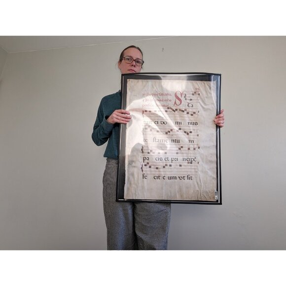 Large Medieval 20 x 26" Antiphonal Religious Music Sheet, Statuit ei Dominus - Picture 10 of 10
